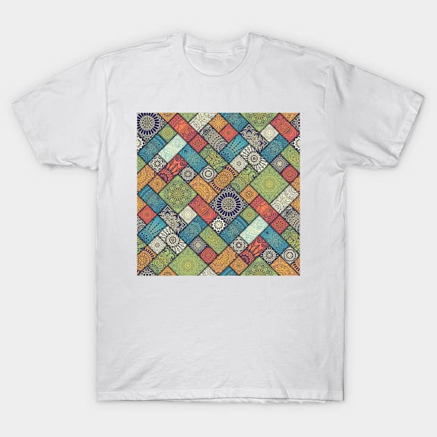 Diagonal Floral Tiles Pattern T-Shirt by Azizshirts